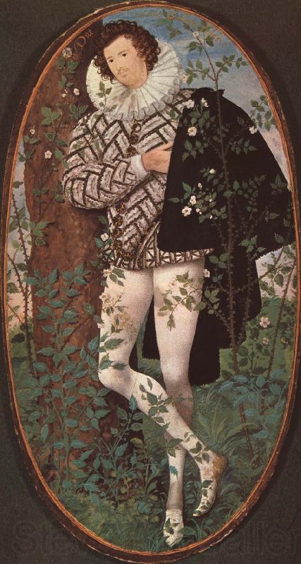 unknow artist An unknown youth leaning against a tree among roses Germany oil painting art